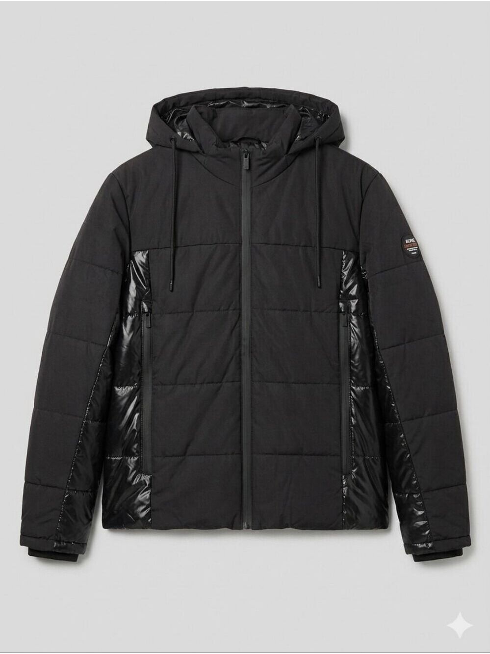 NWOT Being Human Men's Hooded Black Jacket, Size 3XL, Matte and Glossy Puffer